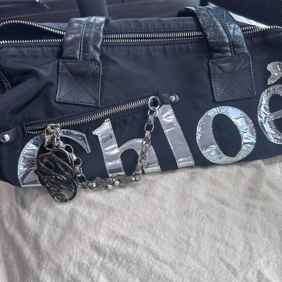 CHLOE Black and Silver Papillon Nylon & Leather Bag with Charm - Picture 15 of 16